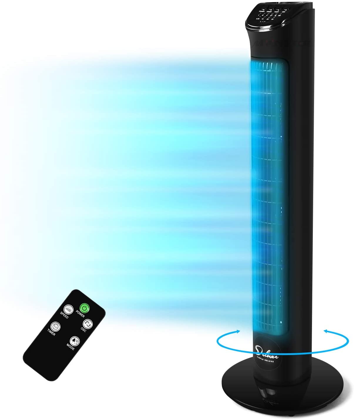 32 inch Electric Oscillating Tower Fan, Home Cooling Fan with Remote Control, LED Display, 3 Modes, Timer, Portable Bladeless Fan, Stand Up Floor Fan for Living Room, Bedroom, Office, Black, D6317