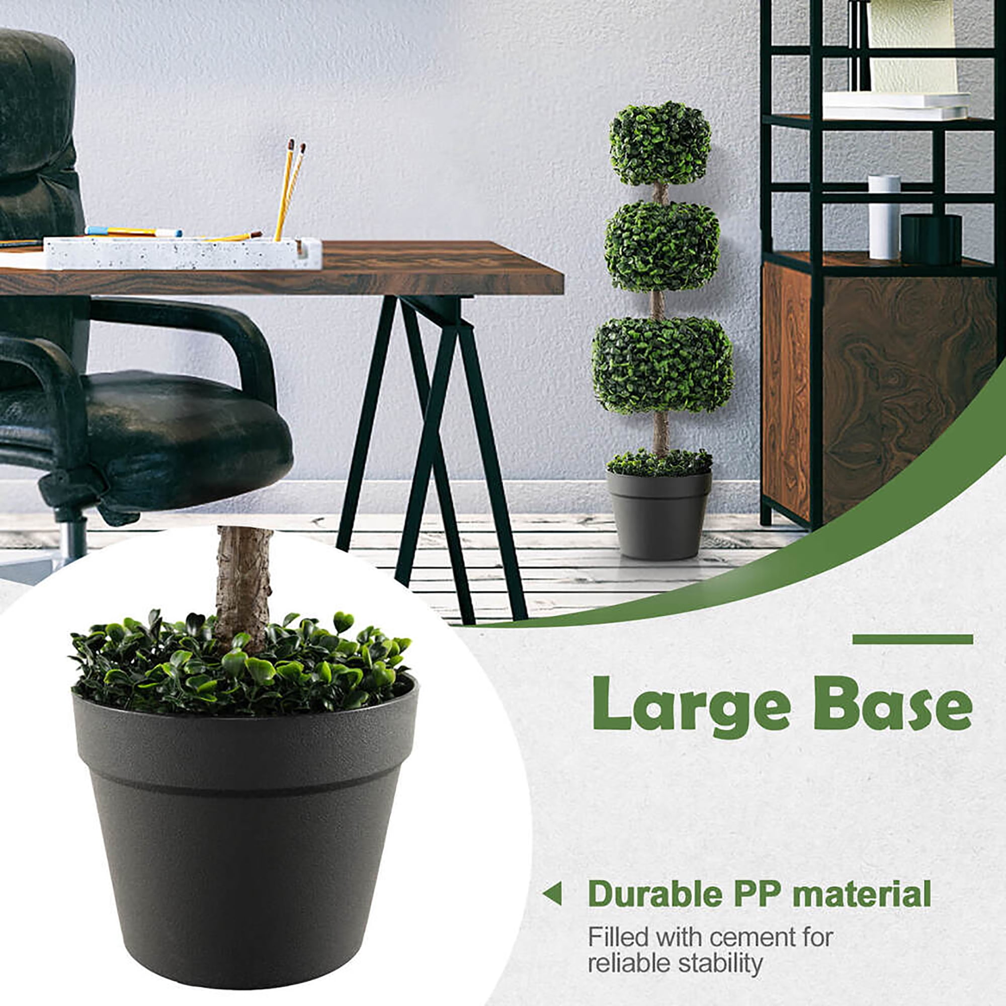 Gymax 2 PCS 35'' Artificial Boxwood Topiary Tree Faux Greenery Plant Fake Tree for Decoration