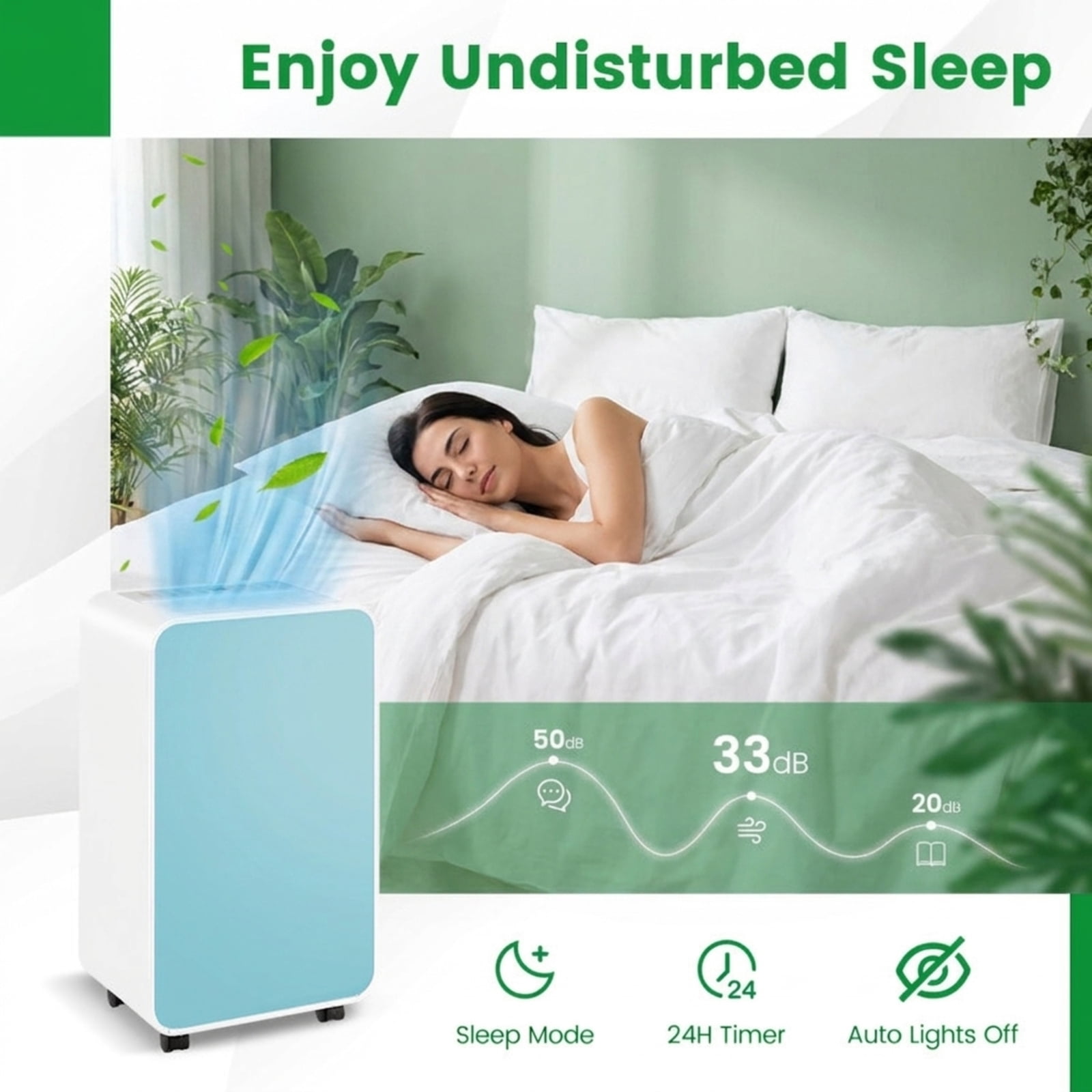 RUIE 32 Pint Dehumidifier for Home Basement Bedroom Bathroom, 2500 Sq Ft Dehumidifier with Drain Hose, 3 Modes, 24H Timer & Sleep Mode, Quiet 33dB Dehumidifier with Wheels, Blue