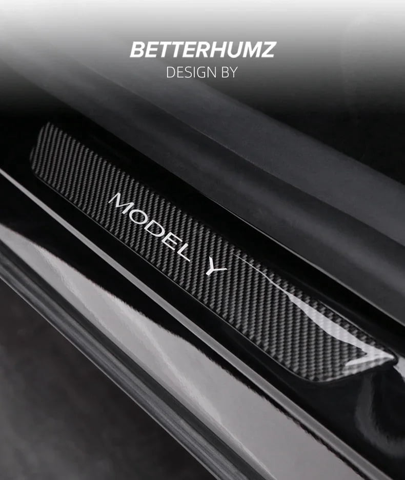 Black Color For Tesla Model Y Model Y Juniper 2025 Car Door Sill Panel Carbon Fiber Trim Protector Sticker Tuning Interior Accessories