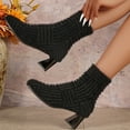 thumbnail image 4 of Plush Ankle Boots for Women Comfortable Knit Sock Fall Booties Fashion Square Toe Chunky Mid Heel Slip On Mid Calf Elastic Dress Booties Black Size 10, 4 of 8