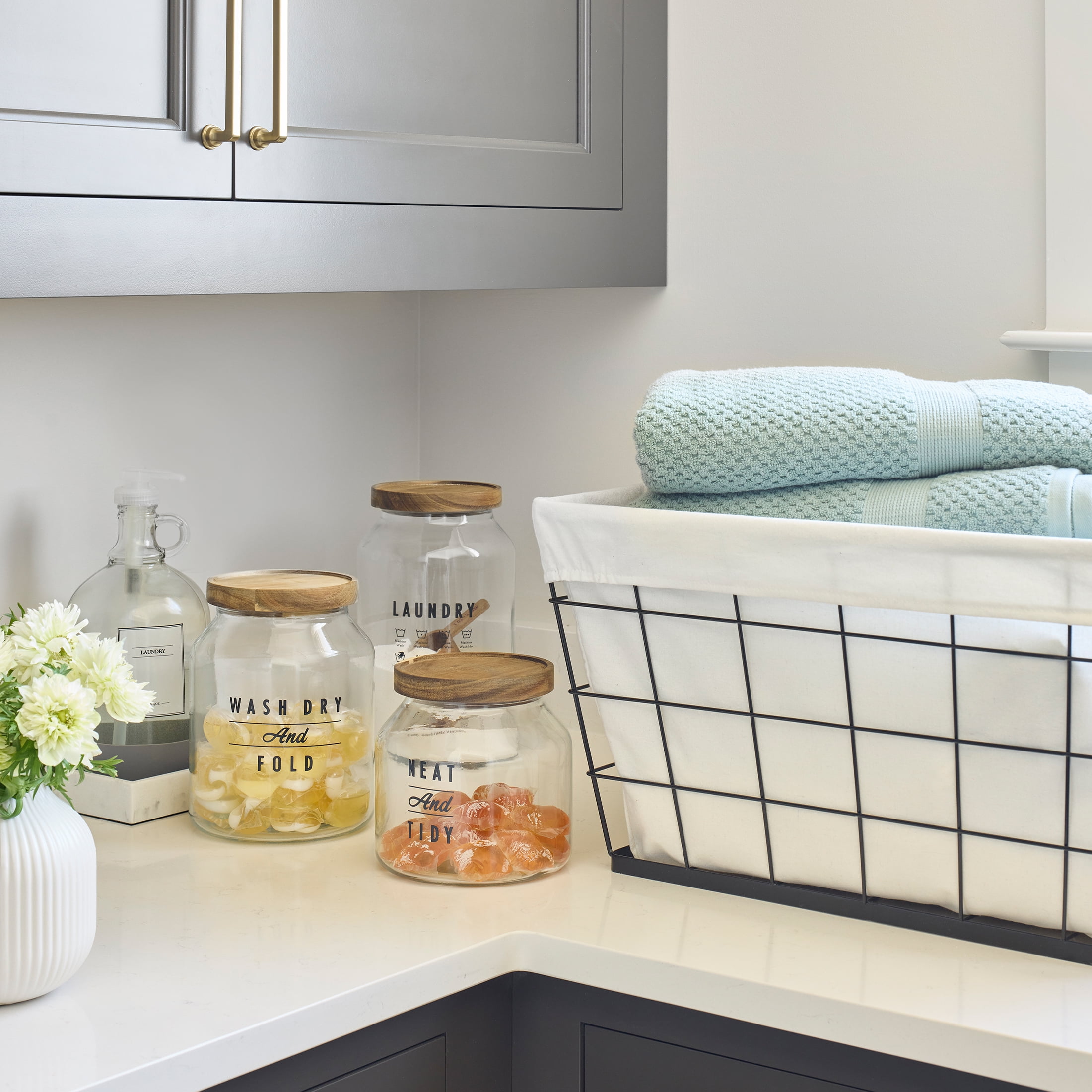 (2 pack) Better Homes & Gardens 60L Rectangular Steel Laundry Basket, Black & Natural, Adult