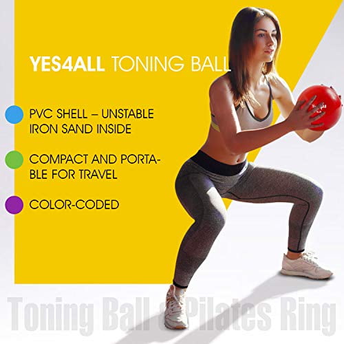 Yes4All Soft Weighted Toning Ball Pink 2 lb Sand Ball Pair and Magic Circle Pilates Ring Pilates Resistance Ring 