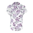 thumbnail image 4 of V Neck Linen Tops for Women Dressy Casual Button Trendy Floral Printed Blouses Loose Fit Short Sleeve T Shirts (L, Blue 8), 4 of 5