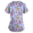 thumbnail image 3 of ADSSDQ Women's V-Neck Scrub Top,Floral Print Nursing Scrubs for Women,Summer Short Sleeve Workwear Nurse Uniforms Scrub Tops with Pockets Light Purple 2XL, 3 of 3