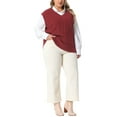 thumbnail image 2 of Agnes Orinda Women's Plus Size Sweater Vest Cable Knit Sweater Sleeveless Pullover Vests 3X Burgundy, 2 of 6