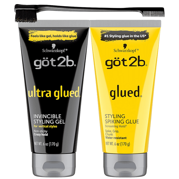 Got2B Ultra Glued Invincible Styling Gel de fijación fuerte y Got2B Glued Styling Spiking Hair Gel resistente al agua para cejas y bordes 6oz