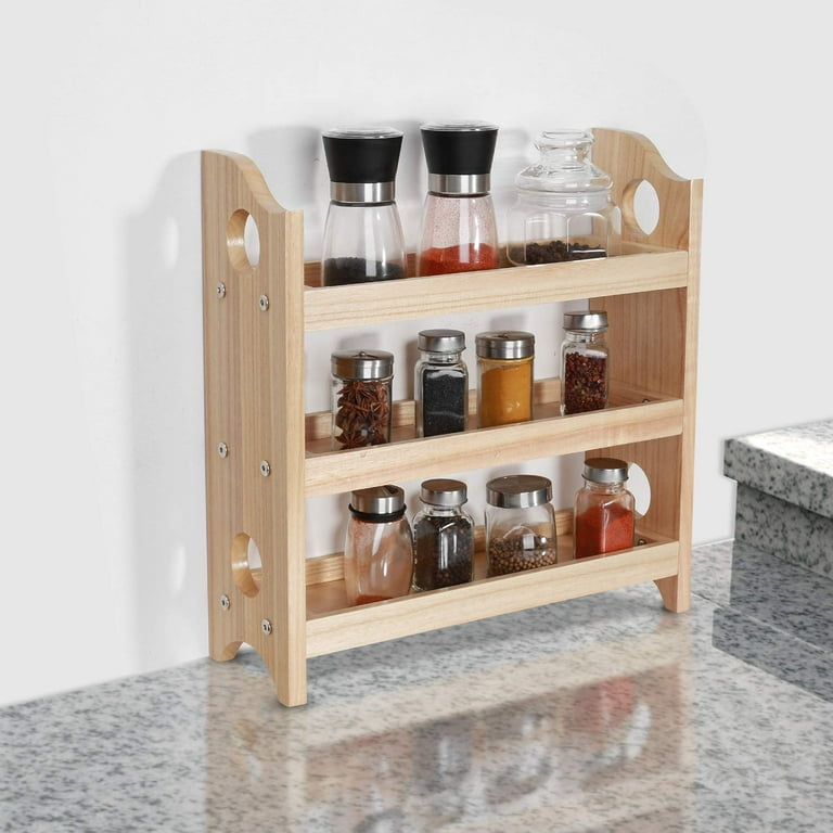 MyGift Rustic Torched Wood Spice Jar Organizer Rack with 3 Tier Stair  Design, Kitchen Countertop Seasoning and Condiment Storage Display Shelf