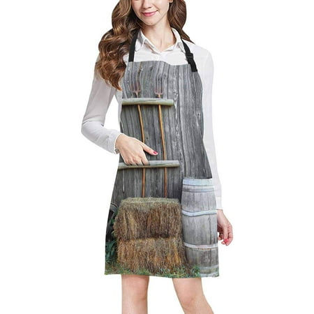 

ASHLEIGH Western Wooden Barn Western Wooden Barn in Country Style Adjustable Bib Apron with Pockets Commercial Restaurant and Home Kitchen Adjustable Apron