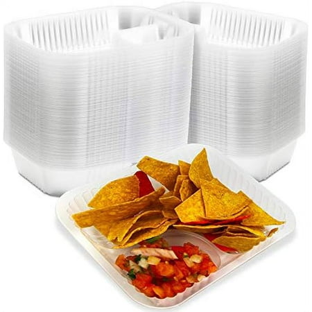 

[500 Pack] 6 x 5 Inch Nacho Trays - Small Clear Plastic Anti Spill French Fry Holder 2 Compartment Disposable Dinner Tray for Food Container Cheese Sauce Chips Movie Night Party Supplies