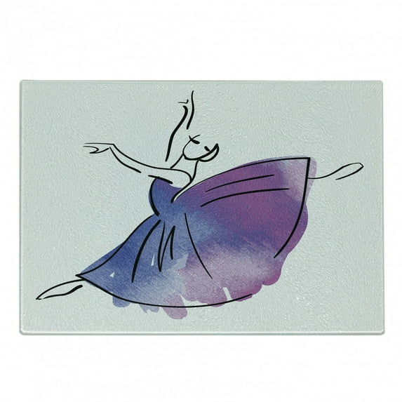 Ballet Cutting Board, Doodle Style Ballerina Hand Drawn Vibrant Watercolor Kids Girls, Decorative Tempered Glass Cutting and Serving Board, in 3 Sizes, by Ambesonne