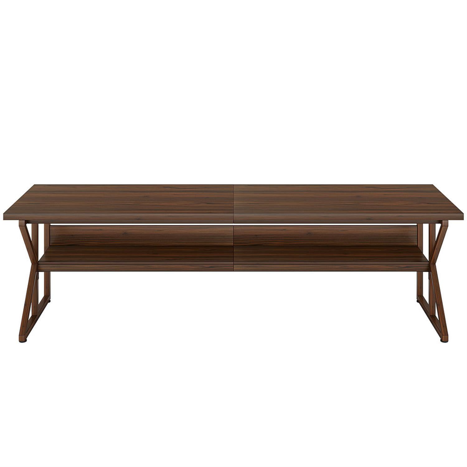 Demi Bonn 78"dustrial Two Computer Desk with Storage Shelf, Modern Double Study Writing Gaming Table for Home Office, Brown