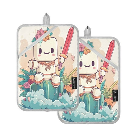 

A Cute Marshmallow Man Square Insulation Pads 2 Piece Heat Resistant 338 Degrees F Oven Mitts for Kitchen Table BBQ Microwave and Other Cooking Occasions