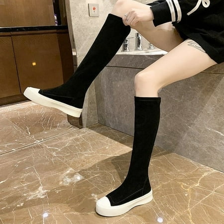 

Women Elastic Socks Boots 2022 NewThick-Soled Stovepipe Boots Fashion Flat Knee Stretch Boots Ladies Sports Leisure Slim Boots