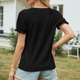 thumbnail image 6 of Fesfesfes Women's V-Neck Tops New Eyelet Embroidered Short Ruffle Sleeve T-shirt Breathable Fabric Casual Loose Front Tie Hem Tee, 6 of 7