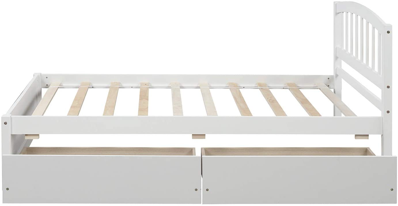 Twin Size Platform Bed with Two Storage Drawers, Wood Bed Frame with Headboard, White 79.5x41.8x37.4inch - image 5 of 7