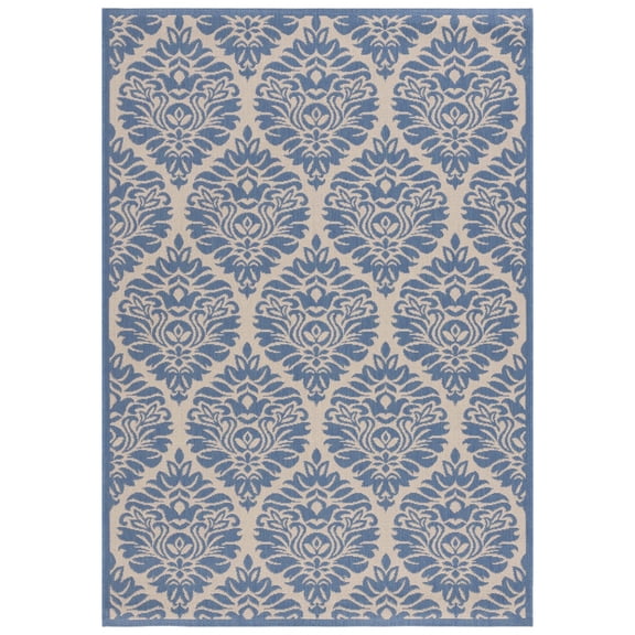 SAFAVIEH Beach House Thelma Geometric Indoor/Outdoor Area Rug, Cream/Blue, 6'7" x 9'2"
