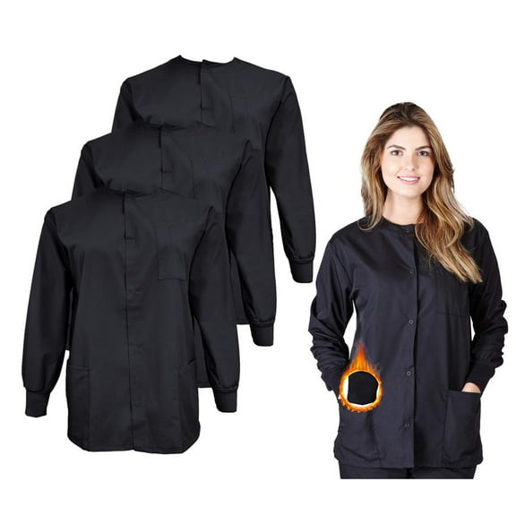 M&M SCRUBS Women's Scrub Jacket Warm Up Lightweight Medical Scrub Jacket - Pack of 3 Set (Black, X-Small)