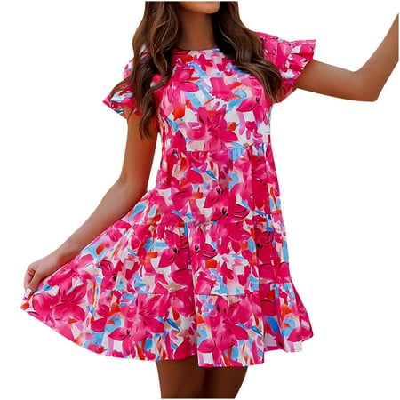 

Red Dress White Dress Women Summer Casual Printed Crew Neck Trumpet Sleeve Short Sleeve Ruffle Hem Dresses Dresses for Women Bridesmaid Dresses Savings Clearance Deals Pink S