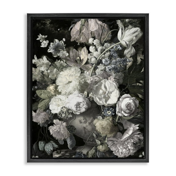 Stupell Industries Classical Busy Flower Bouquet Botanical & Floral Photography Black Floater Framed Canvas Art Print Wall Art, 17 x 21