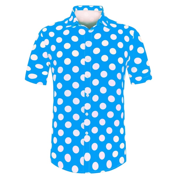 INSPIRE CHIC Camisa de lunares de verano para hombre, camisas hawaianas con patrón de manga corta y botones Azul M