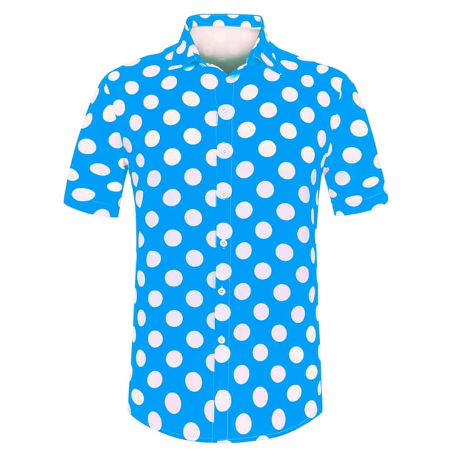 INSPIRE CHIC Camisa de lunares de verano para hombre, camisas hawaianas con patrón de manga corta y botones Azul M