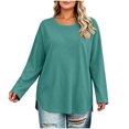 thumbnail image 3 of Vivianyo HD Women's Plus Size Round Neck Long Sleeve Tunic Top, Curved Split Hem Loose Shirt for Autumn Daily Errands Casual Outings, Sizes L-4XL, 3 of 8