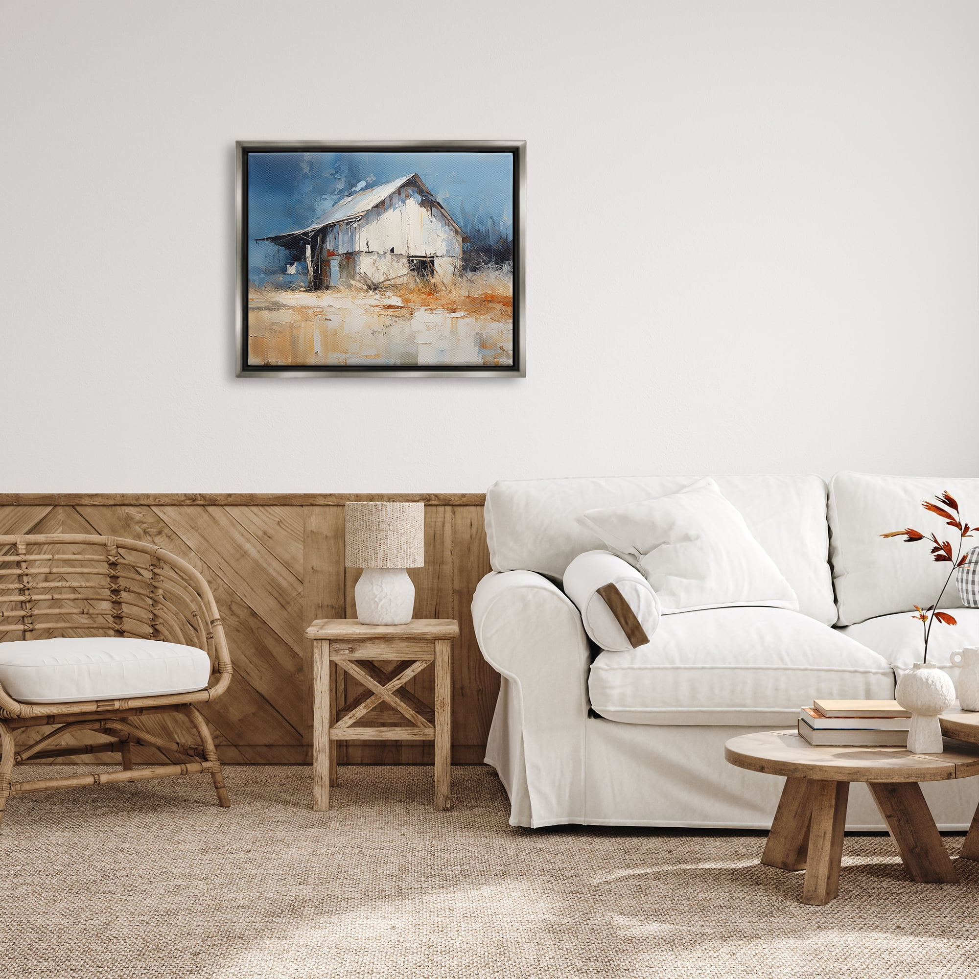Stupell Industries Abstract Weathered Barn Abstract Painting Gray Floater Framed Canvas Art Print Wall Art, 31 x 25