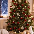 thumbnail image 6 of 49 Pcs Burgundy Velvet Flocked Christmas Ball Ornaments, Plastic Xmas Tree Hanging Decorations, Festive Holiday Party Home Christmas Tree Decor, 1.18 Inch, 6 of 8