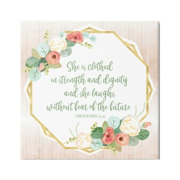 Stupell Industries Floral Bible Verse Phrase Religious Painting Gallery Wrapped Canvas Print Wall Art, 17 x 17