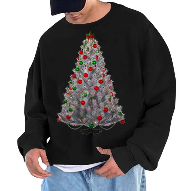 Sudadera sin capucha para hombre, cuello redondo, deportiva, con estampado de árbol de Navidad, sudadera con capucha, jersey de manga larga, blusa de poliéster para hombre