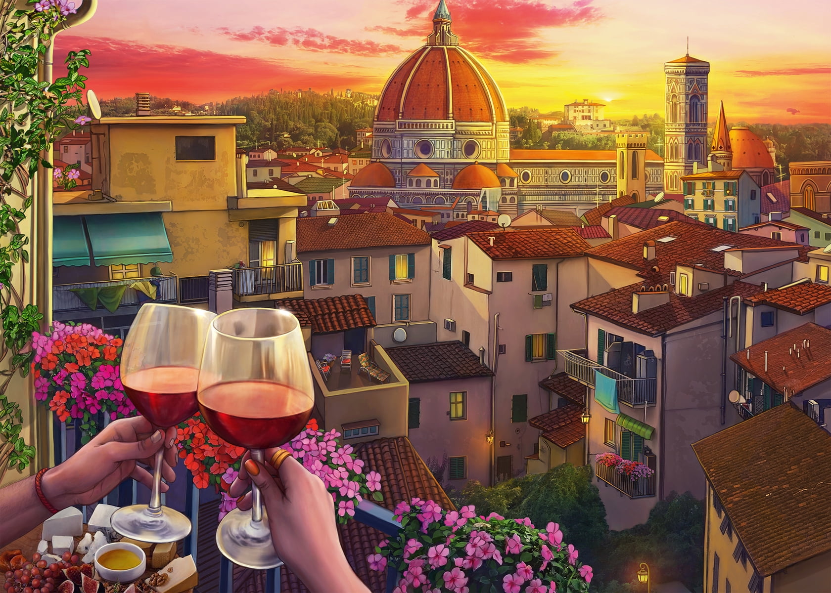 Ravensburger Cozy Wine Terrace Adult Jigsaw Puzzle | 1000 pc