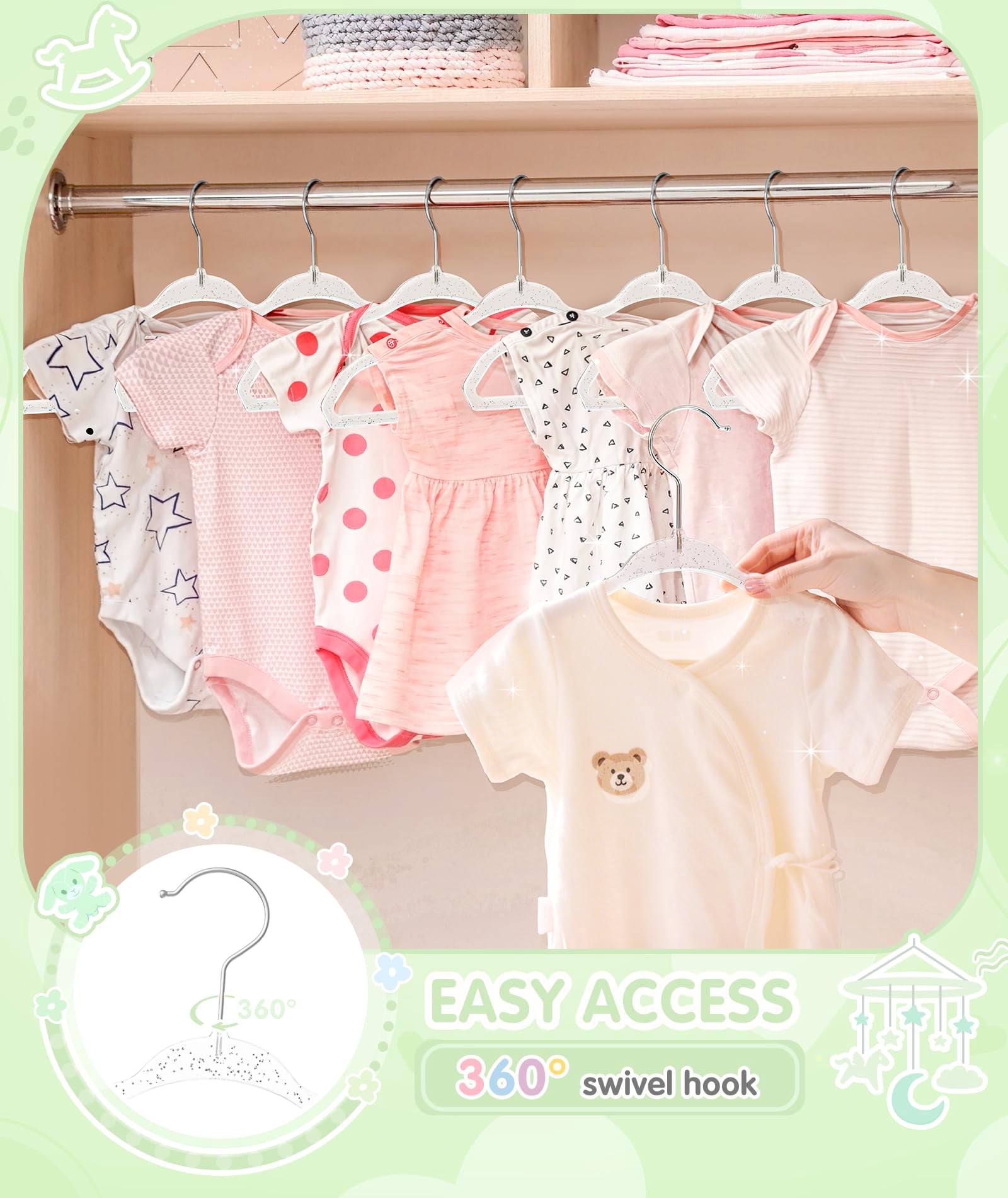 Clear 11 Inch Glitter Clothes Hangers for Closet Organization