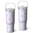 thumbnail image 2 of 1pc Purple flowers 30oz Tumbler with Straw & Handle - Insulated Stainless Steel Cup | Holiday Gift for Man Women (Christmas, Valentine's, Birthday), 2 of 7