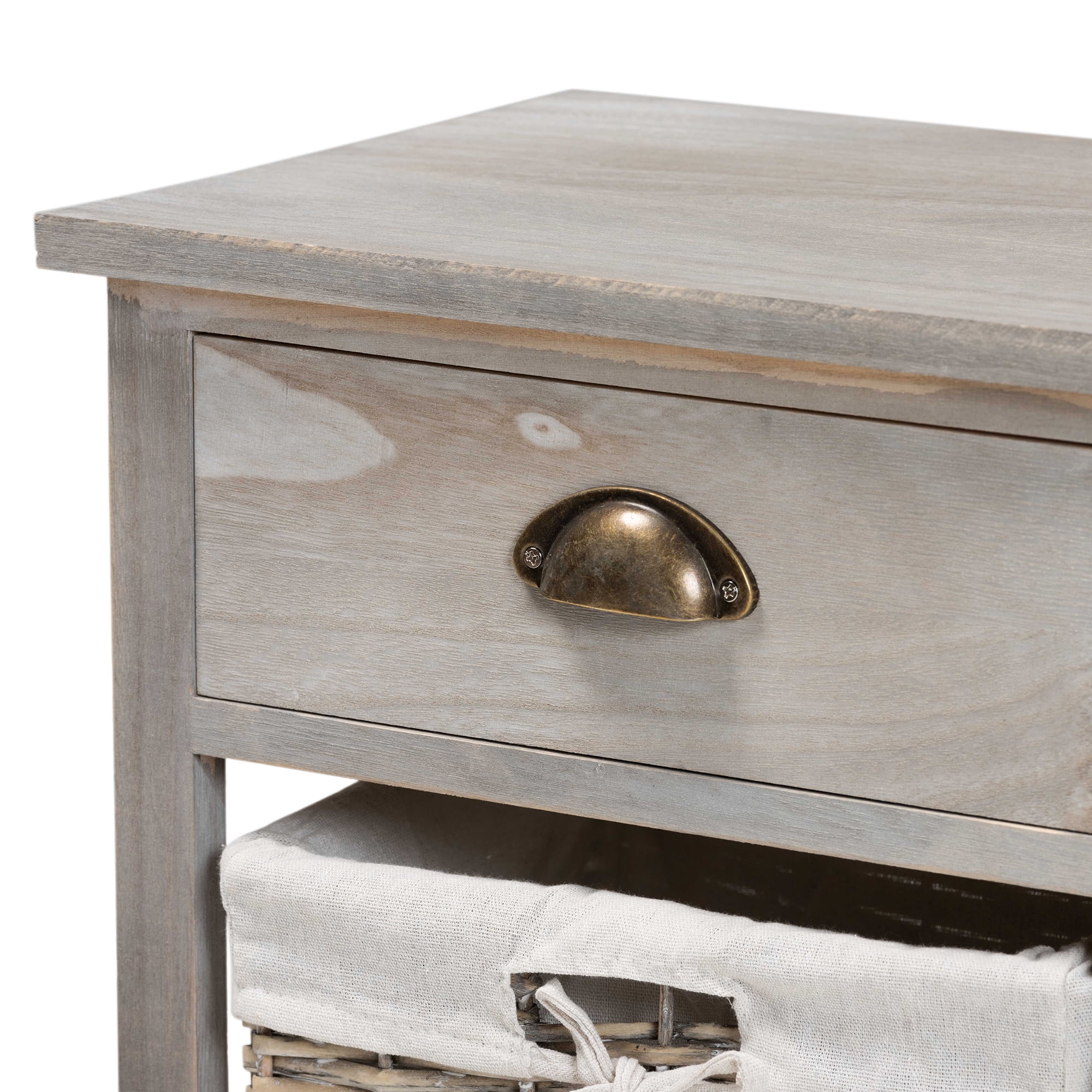 Baxton Studio Mabyn 3 Drawer, 3 Basket Wood Bench, Natural