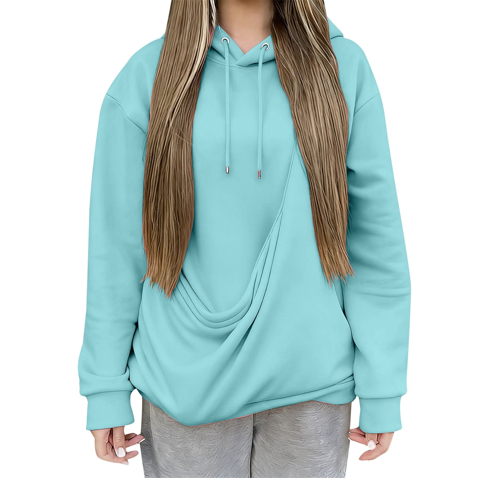 TZZQ Women Pet Pouch Hoodie Oversized Long Sleeve Pet Carrier Sweatshirts with Pocket Plus Size Outside Kitten Puppy Carrier Holder Sweatshirts Drawstring Going Out Pullover Hoodies Sky Blue L