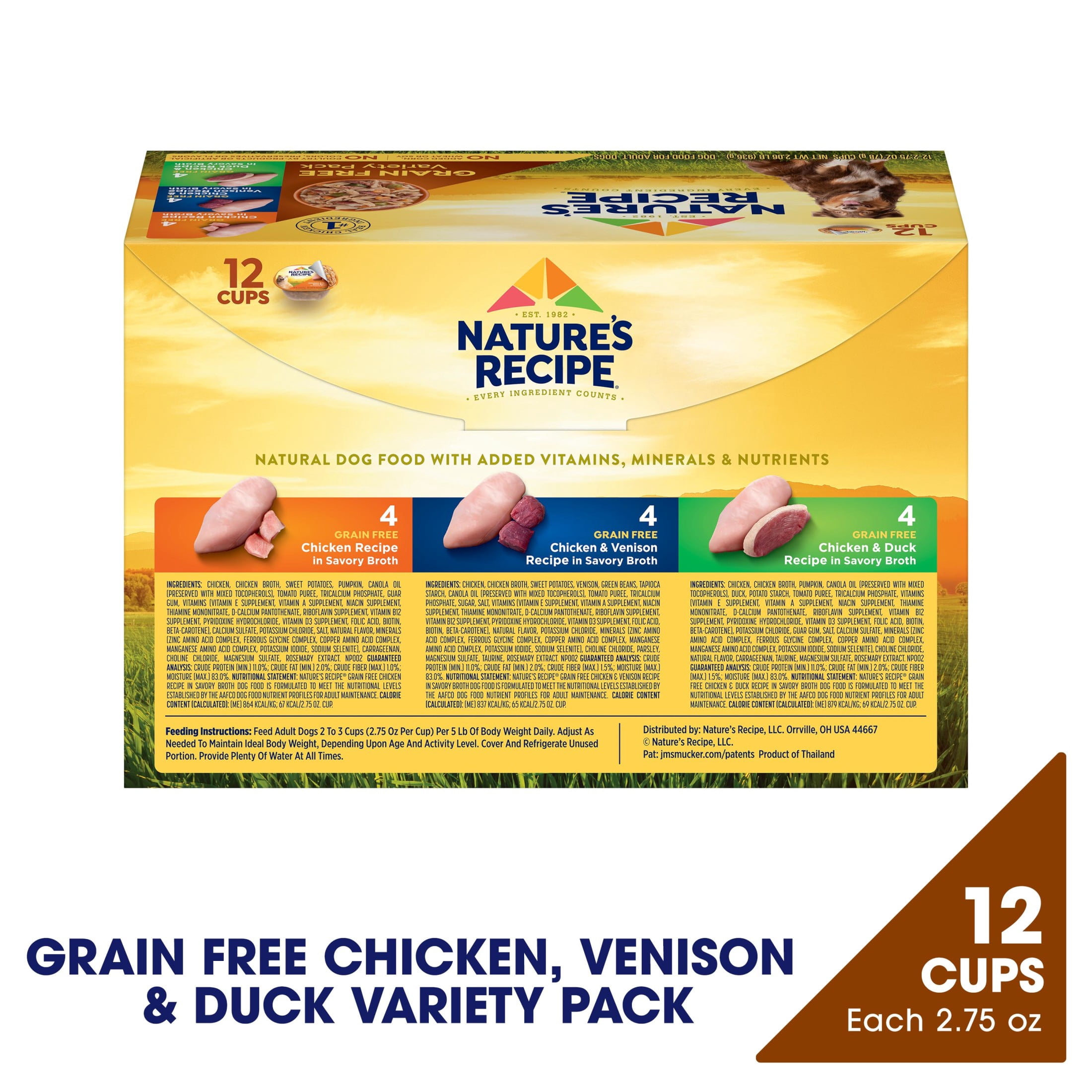 (12 pack) Nature's Recipe Savory Broth Grain Free Wet Dog Food Variety Pack, 2.75 oz Cups (12 Pack)