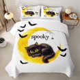thumbnail image 2 of Manfei Halloween Cat Bat Quilt King, Midnight Moon King Coverlet Set, White Yellow, 3pcs, 1 Bedspread and 2 Pillowcases, 2 of 7