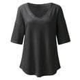 thumbnail image 6 of JGGSPWM Women's V-Neck Batwing Half Sleeve Waffle Knit Loose Solid Color Blouse Tops Black M, 6 of 7
