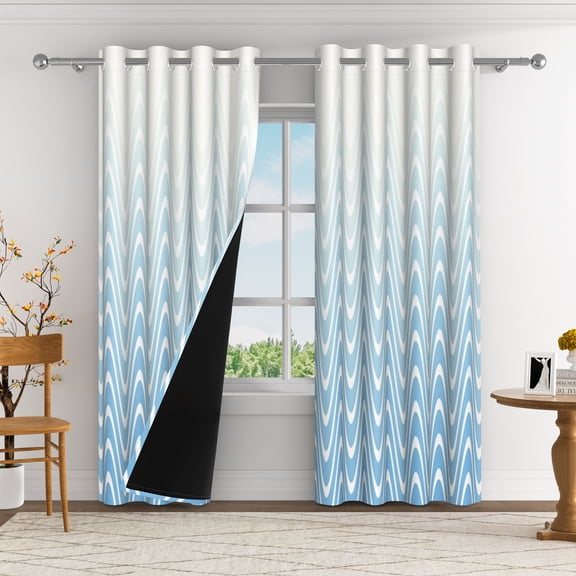 Aofoto Wavy Curtains for Living Room,Room Darkening Curtains,2 Panels, Blue,52x84 inches
