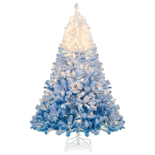 Gymax 6 FT Artificial Christmas Tree Hinged Snow Flocked Xmas Tree w/ 820 Branch Tips