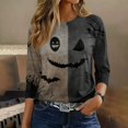 thumbnail image 4 of Womens Halloween Shirts Funny 3/4 Sleeve Tops Spooky Pumpkin Face Bat Printed Pullover Horror Crew Neck T Shirts Holiday Three Quarter Length Blouses, XL, 4 of 7