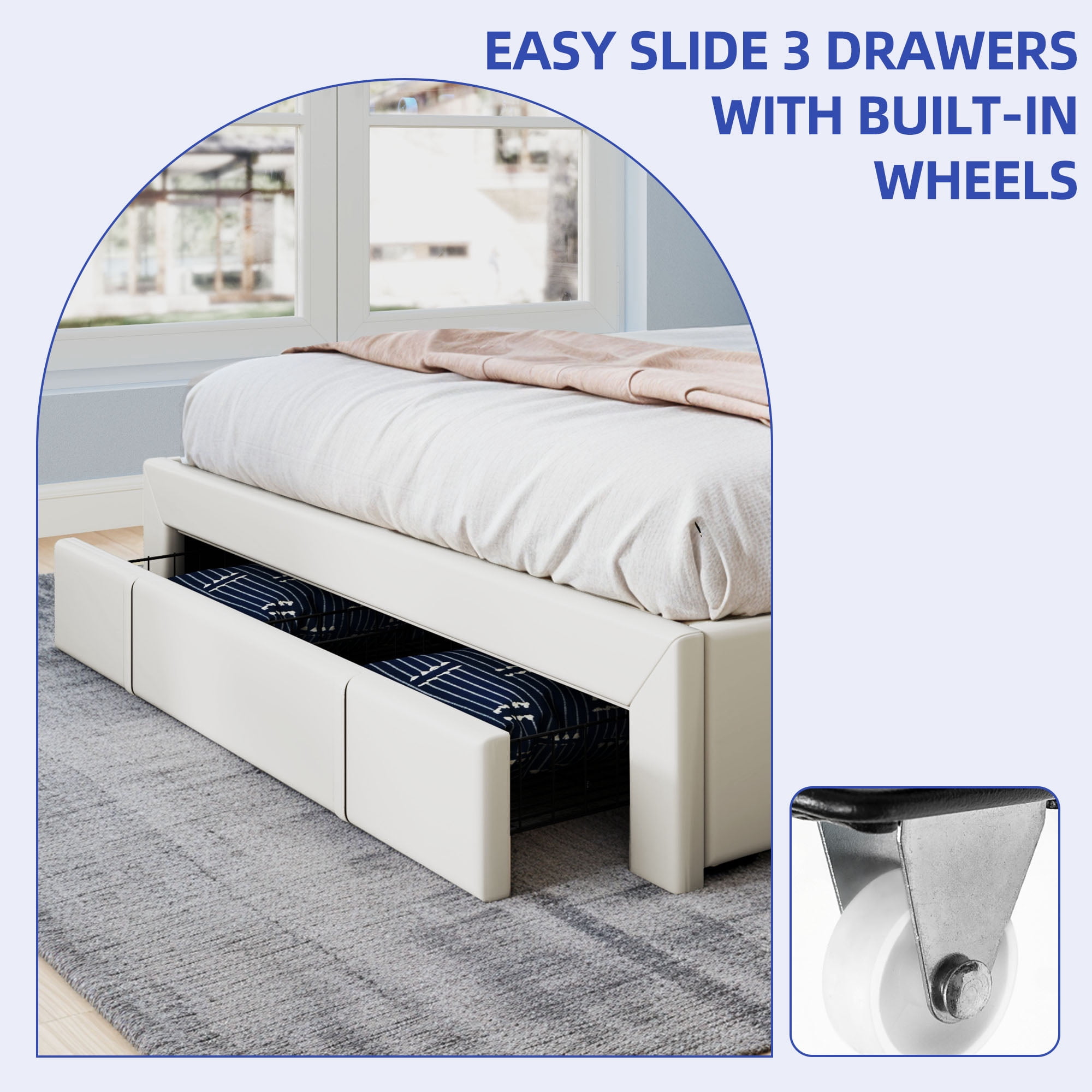 ModFusion King Size Upholstered Bed Frame with Velvet Headboard & Footboard, Built-in Storage, RGB Light Strip, Power Outlets, Beige