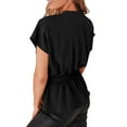 thumbnail image 2 of Kcodviy Women's Solid Color Casual Womens Tops Button Up Batwing Sleeve Short Sleeve Blouses for Juniors Chiffon Blouse with Ruffle Women Tan Blouses Trim, 2 of 4