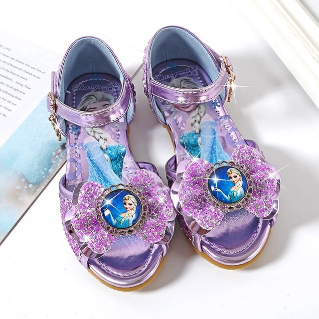 Sandalias de Disney para niñas, novedad de verano, zapatos de princesa para niños, sandalias con boca de pez salvaje de fondo suave, zapatos de elsa congelados, plantilla de 25 cm de 16,2 CM Gao Jinjia LED