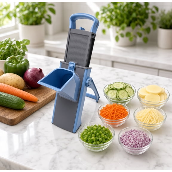 Vegetable Chopper Slicer, Mandoline Slicer for Kitchen, 6-in-1 Manual Food Cutter with Container – Slice, Julienne, Dice Onion, Potato, Cucumber, Carrot, Cheese