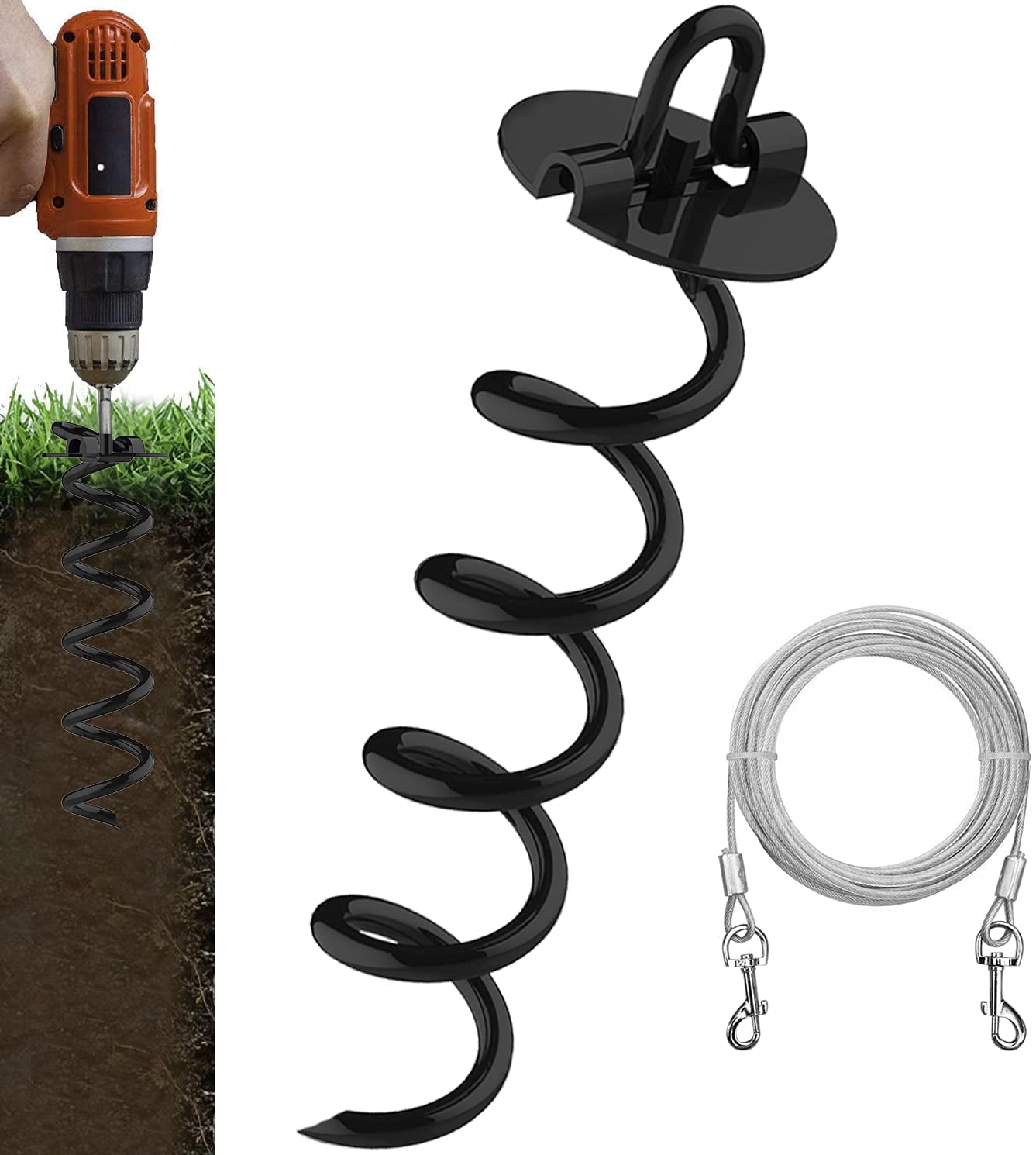 Eurmax Spiral Pet Dog Tie Out Stakes Bonus 17FT Dog Tie Out Cable