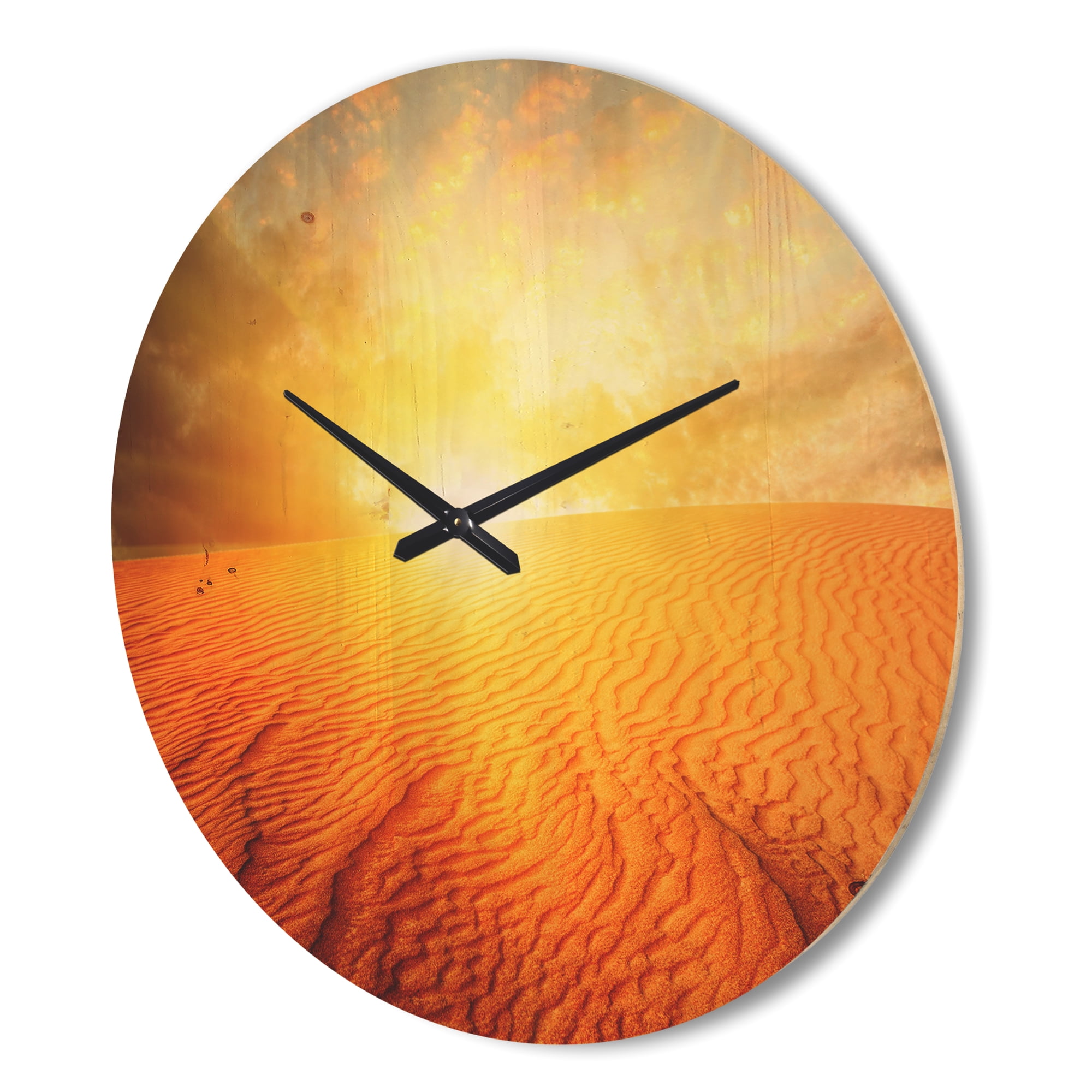 Designart 'Sand Landscape with Sunset' Modern Wood Wall Clock