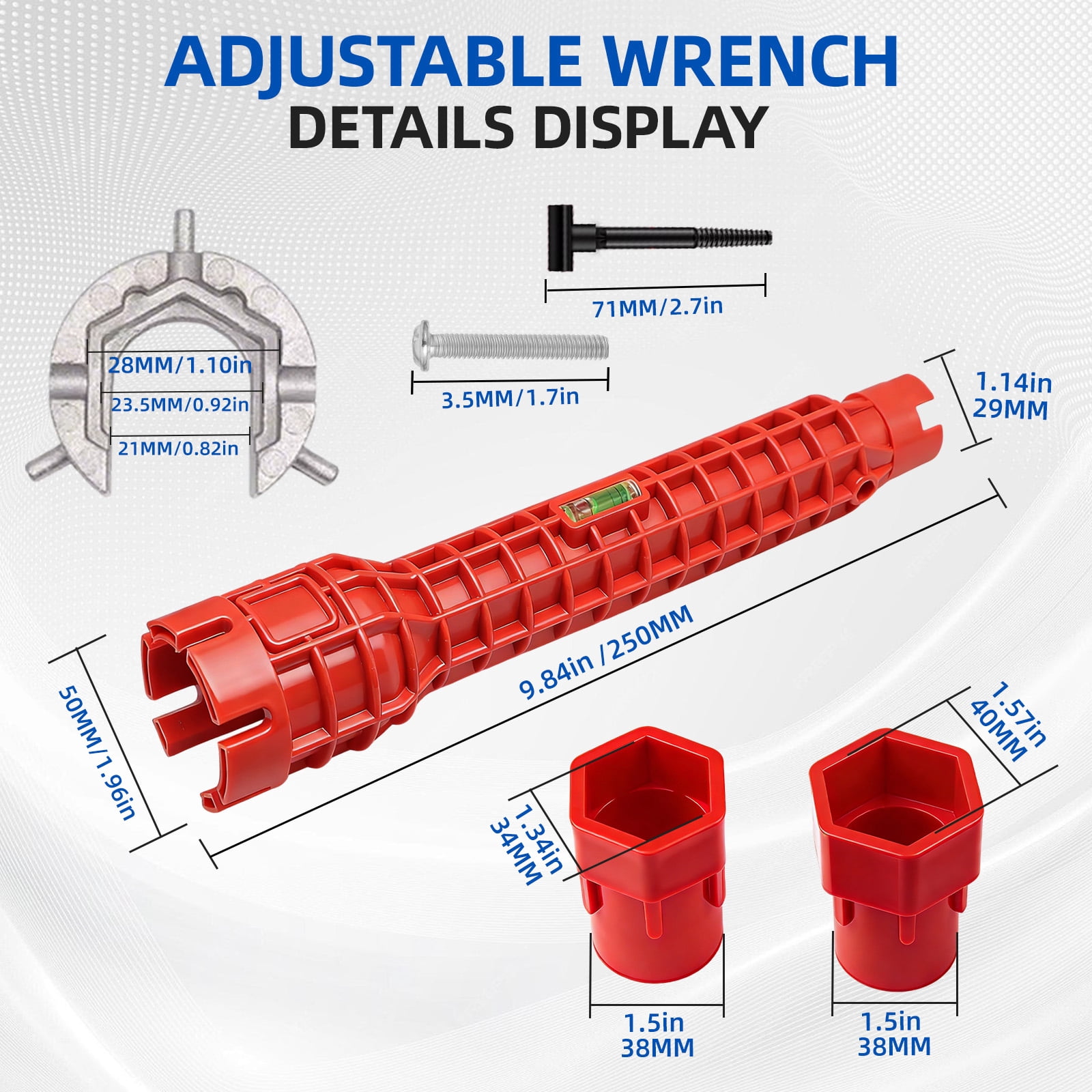 6-piece sink wrench set, 8-in-1 sink and bathroom faucet wrench, adjustable wrench with wide jaws and short handle, 6-75 mm, universal plumbing tool, suitable for sink basins, pipes, and nut removal