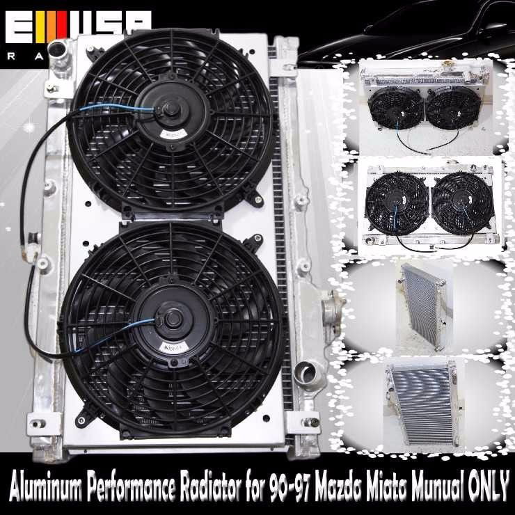For 90-97 Mazda Miata MX-5 Manual Aluminum 2-Row Cooling Radiator w/Fan Shroud